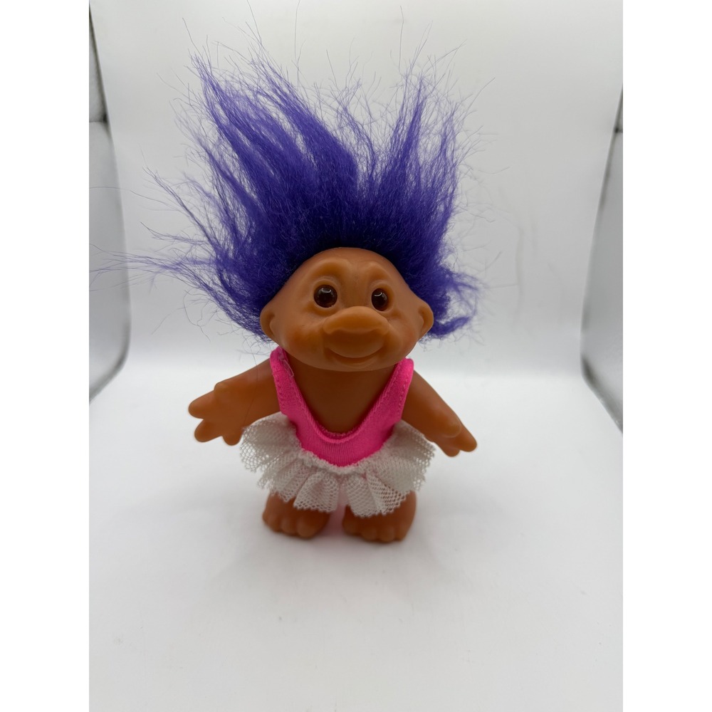 Vintage 1986 Dam Troll Doll Purple Hair Pink Ballerina Tutu 3 Inch Collectible